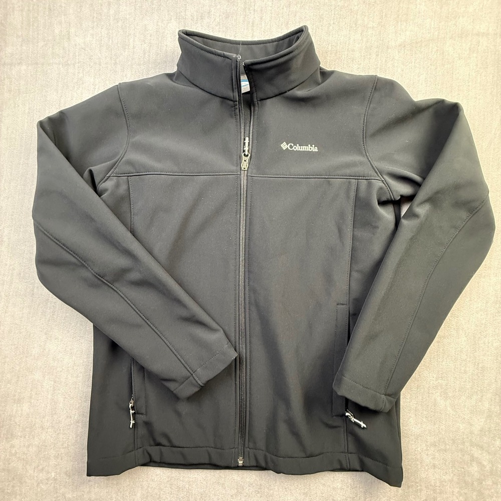 Columbia Kids XL Black Softshell Full Zip Fleece Lined Jacket Mock Neck Coat